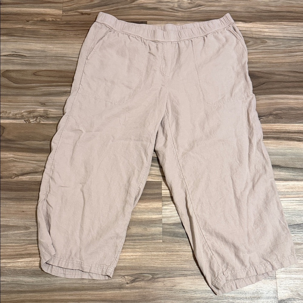 J. Jill Khaki Wide Leg Linen Blend Stretch Ankle Pants Women’s Sz. XL Coastal